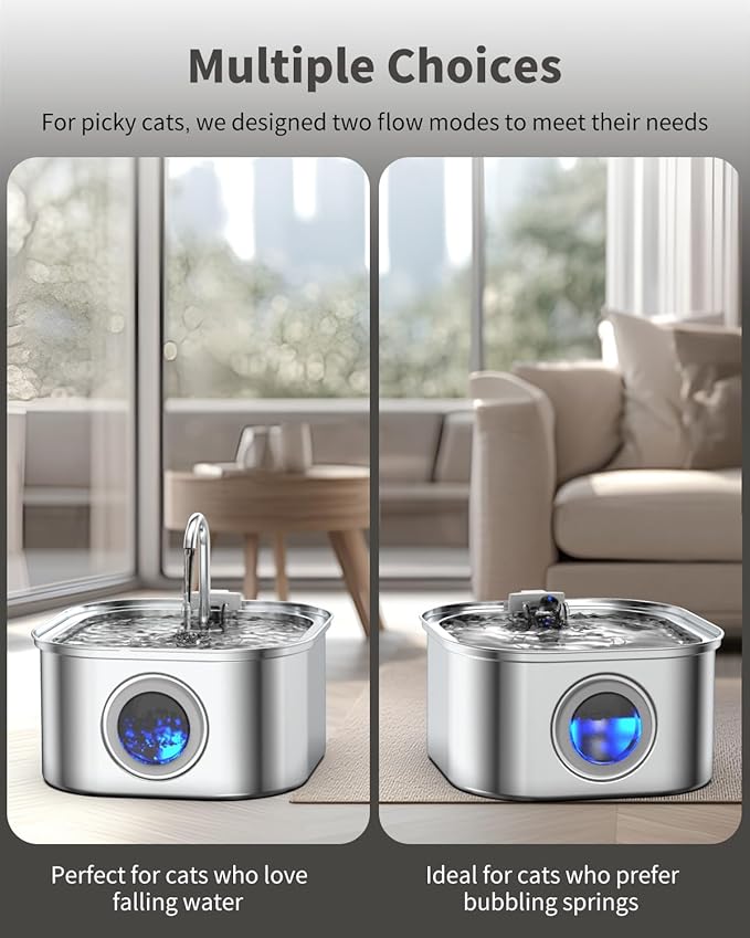 Cat Water Fountain Stainless Steel, 108oz/3.2L Automatic Pet Water Dispenser with 5V Quiet Pump, Triple Filtration, Visible Water Level Window, for Cats, Dogs, Multi-Pet Homes