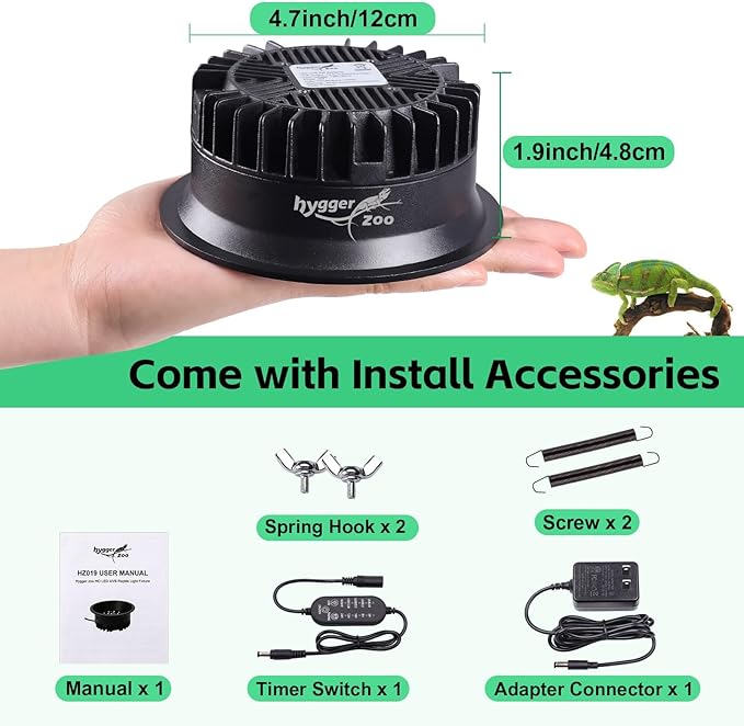 UVB Light for Reptiles, UVA UVB Reptile Light Fixture with Timer LED UVB Bulb for Bearded Dragon Gecko Turtle Chameleon Lizard Snake, Adjustable Brightness UVB Lamp for Reptile Tank Accessories, Black