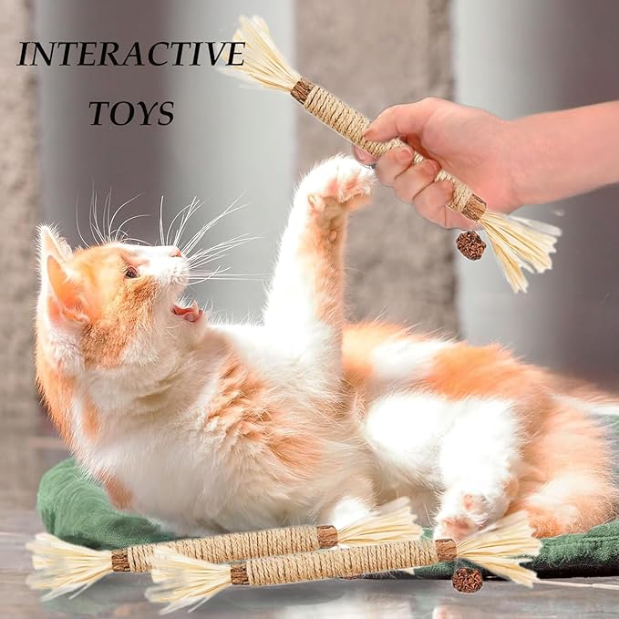 Cat Toys,6PCS Kitten Toys for Indoor Cats Catnip Toy for Chewing Silvervine Stick for Cleaning Teeth Kitty Dental Treat Interactive Toy Kitty Snack Self Play Wand Cat Mint Lick