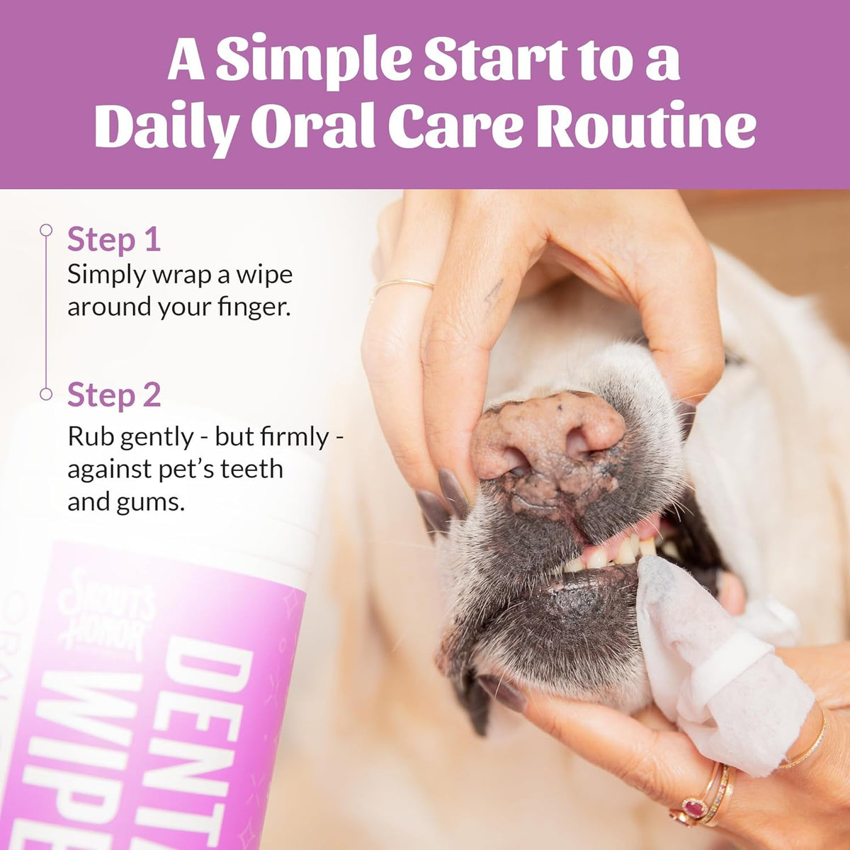 SKOUT'S HONOR Pet Dental Wipes - Fights Plaque and Tartar, Freshens Breath Fast, No Brushing Required, 50 Sheets, 2-Pack