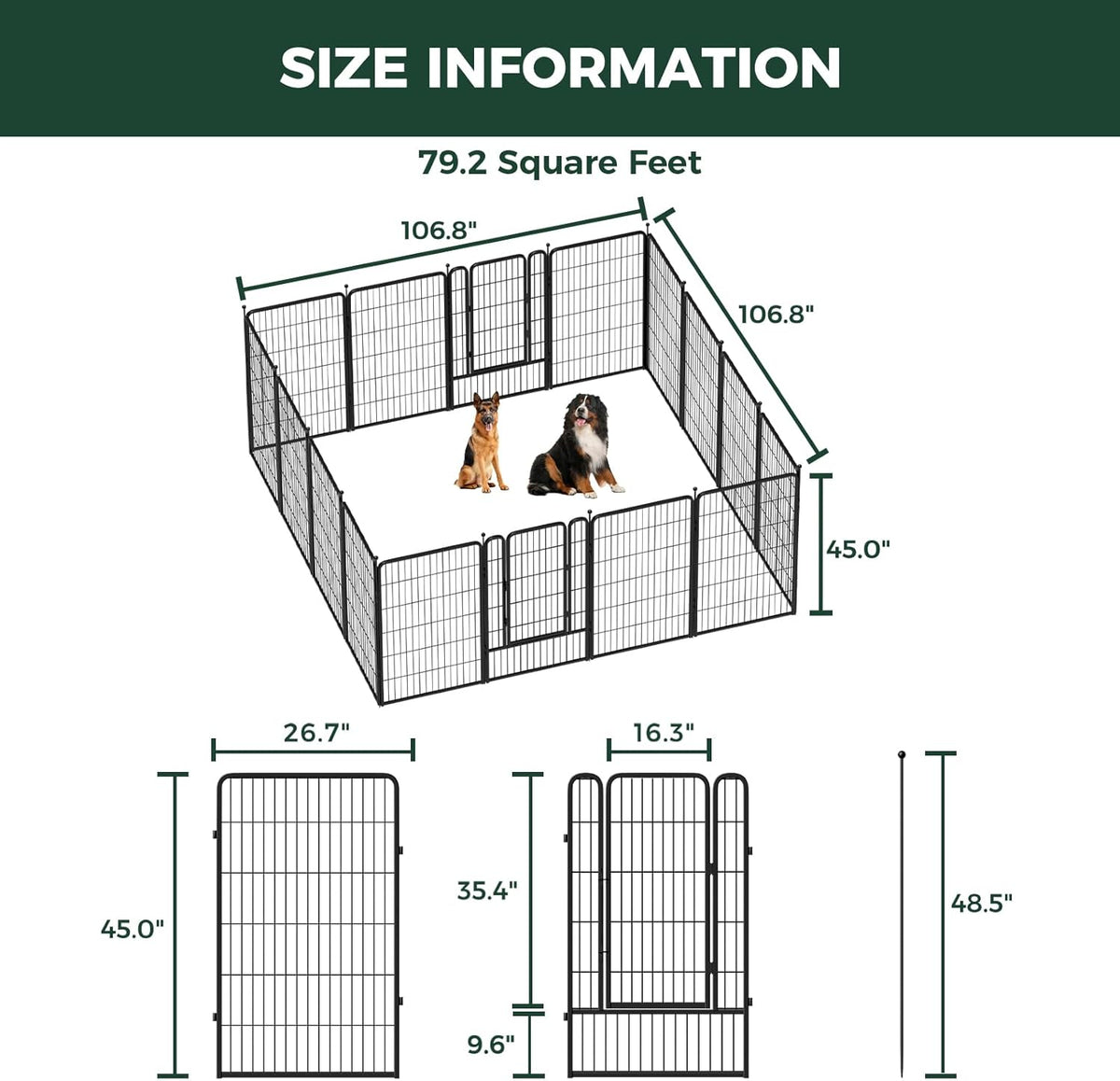 FXW Rollick Unleashed Dog Playpen for Indoor, Yard, RV Camping, 45 inch 16 Panels for Large Dogs│Patented
