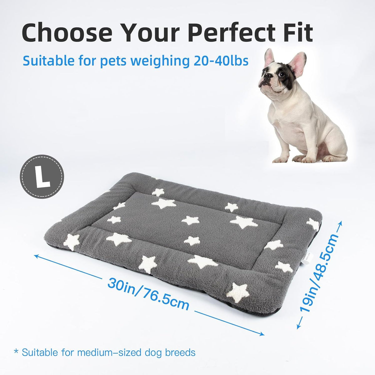 Mora Pets Dog Crate Pad Kennel Dog Bed Mat for Medium Dogs Washable Cute Star Pet Bed for Cage Ultra Soft Flat Puppy Cat Kitten Cushion for Sleeping Anti-Slip Grey 30 x 19