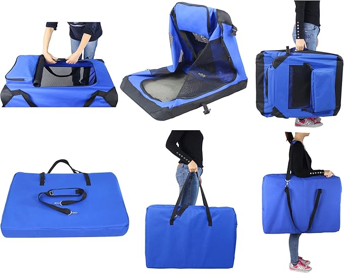 EliteField 3-Door Folding Soft Dog Crate with Carrying Bag and Fleece Bed (2 Year Warranty), Indoor & Outdoor Pet Home (42" L x 28" W x 32" H, Royal Blue)