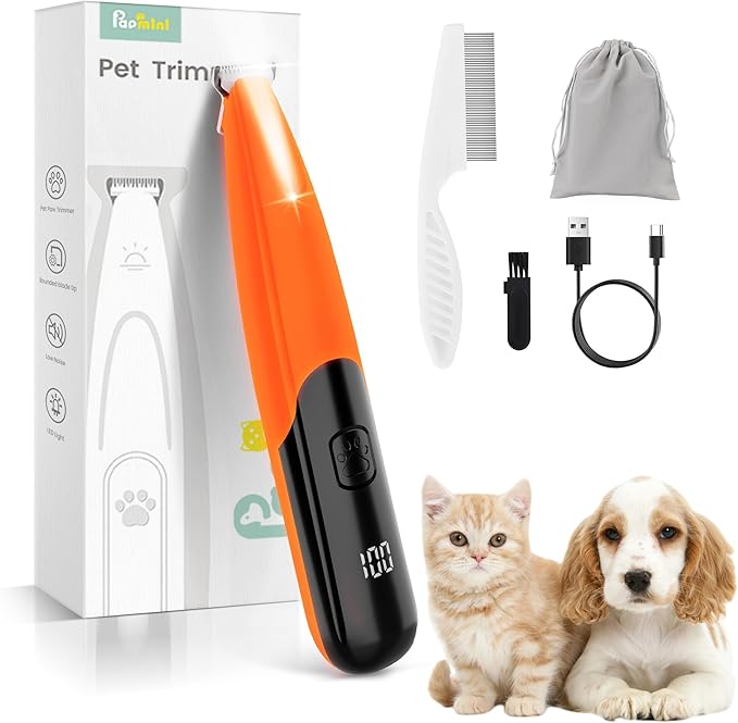 Dog Paw Trimmer with LED Light, 35dB Low Noise Paw Trimmers for Dog's Feet, 2 Speed Safety Electric Dog Clippers for Grooming, Rechargeable Cat Shaver for Paws, Ears, Face, Rump