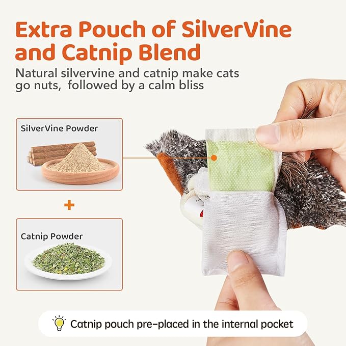 Potaroma Cat Toys Rechargeable Flapping Bird Sparrow, Lifelike Chirp Tweet, Touch Activated Kitten Toy Interactive Cat Exercise Toys for All Breeds Cat Kicker Catnip Toys 4.0 Inches