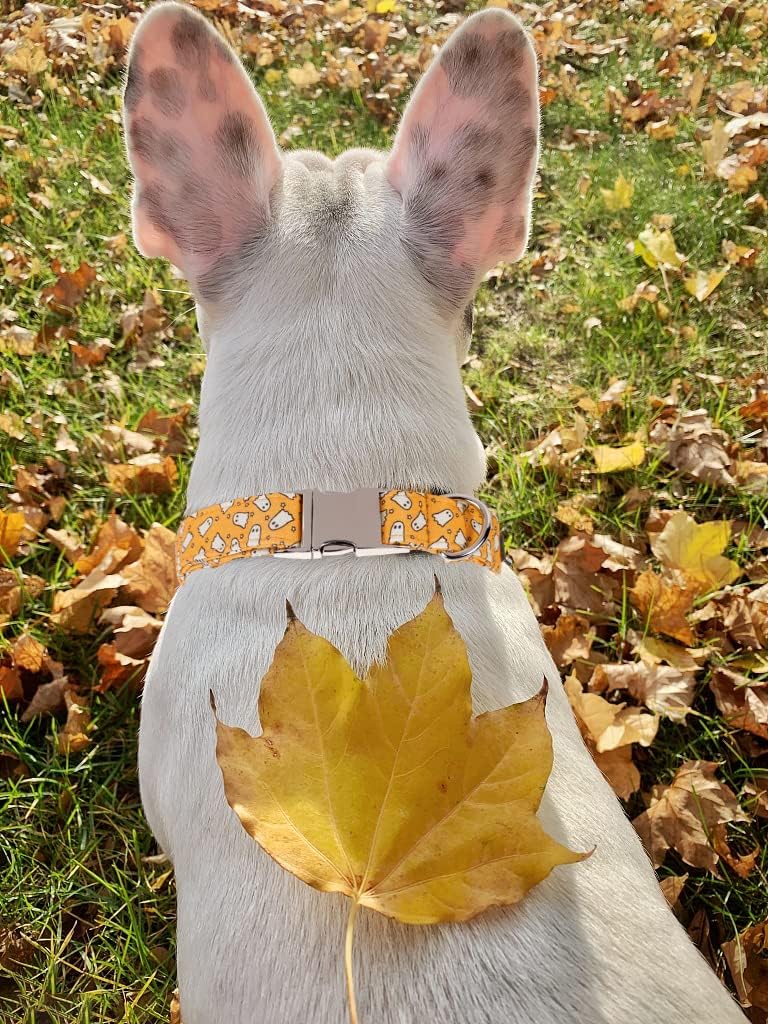 Lionet Paws Halloween Dog Collar with Bowtie - Cute Cotton Adjustable Fall Bowtie Dog Collar with Metal Buckle for Small Medium Large Dog Girl Boy Gift, L, Neck 16-24in