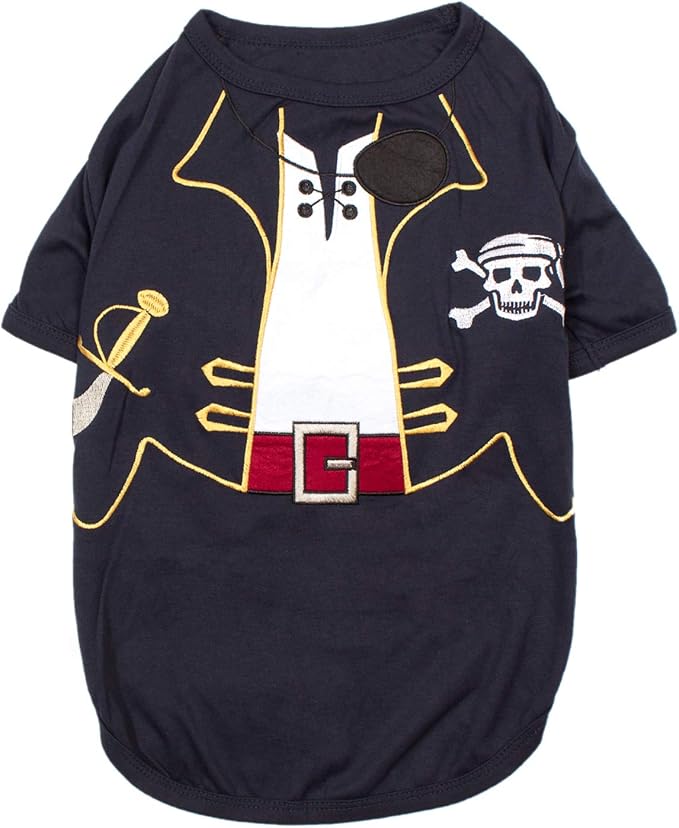 Parisian Pet Captain Sparrow Dog Shirt - Embroidered Pirate Costume - 100% Cotton & Polyester - Sleeved Black Dog Shirt - XL Pet Costume