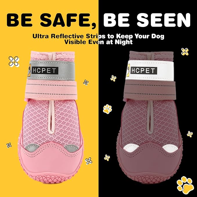 Hcpet Dog Shoes for Large Dogs, Breathable Dog Booties for Small Medium Dogs, Anti-Slip Dog Boots & Paw Protectors for Hot Pavement Winter Snow Hiking with Reflective Straps Pink Size 2