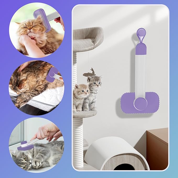 Cat brush, Cat Brush for Long or Short Haired Cats, Remove Loose Fur and Mats, Rounded Pins Reduces Painful Pulling, Not for Tangle and Curly Fur, Violet