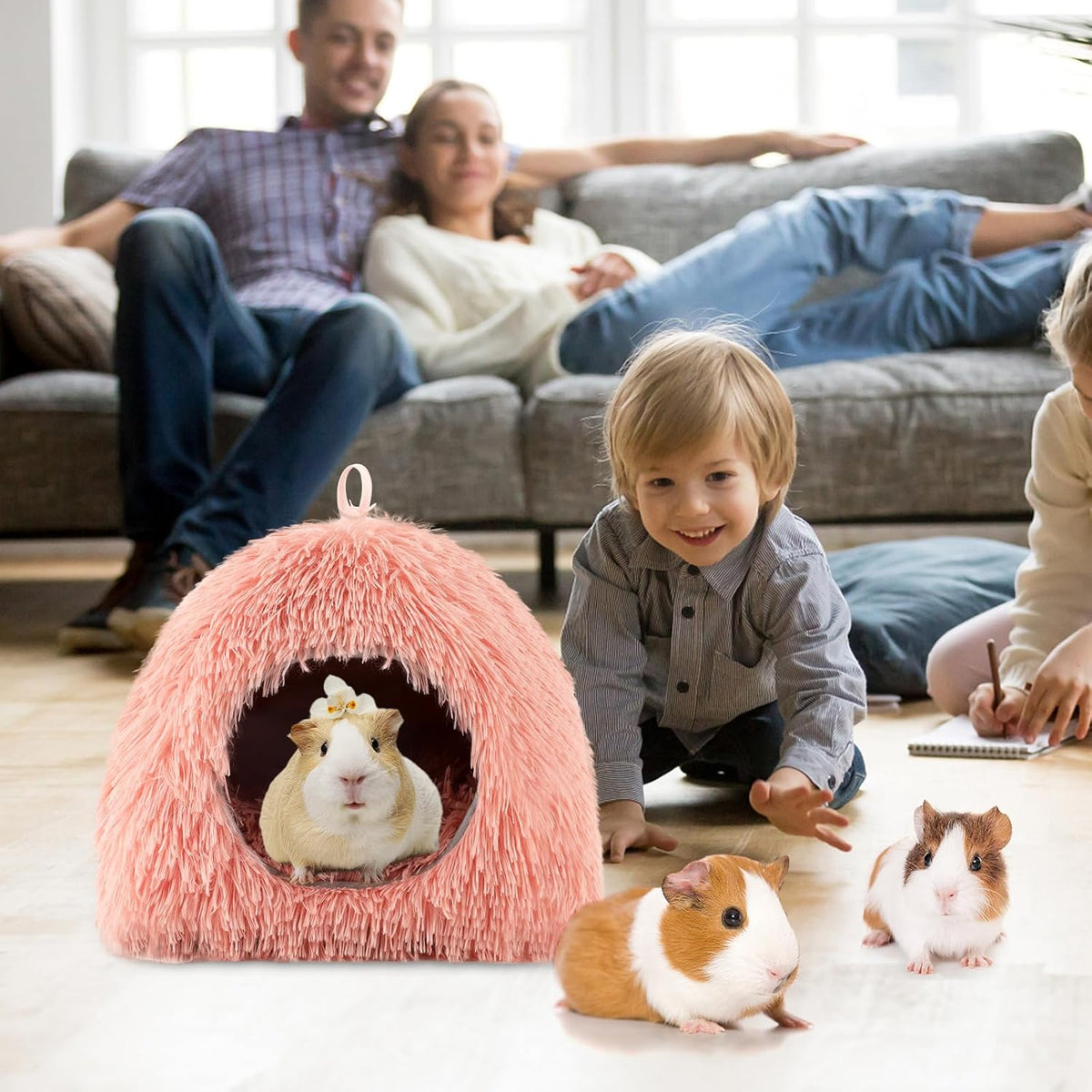 YUEPET Guinea Pig Bed Plush Calming Hideout, Warm Rabbit Hide for Hamsters Hedgehogs Ferrets Dwarf Rabbits and Other Small Animals(Pink)