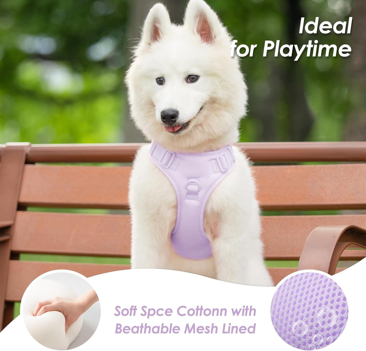 No Pull Dog Harness, Puppy Vest with Front Clip for Small Medium Large Sized Dog(Light Purple,M)