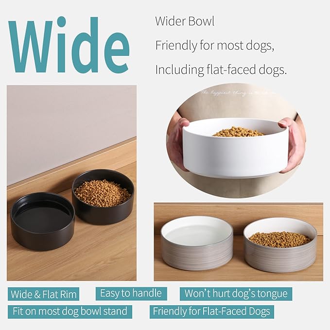 Dog Bowl Ceramic for Medium Large Breeds, Heavy Weighted Dog Food Water Feeder Dish, Non - Slip Modern Cute Extra Big Porcelain 8 in Pet Dog Bowl Maze Grey White