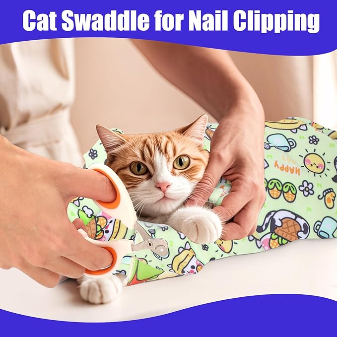 XANGNIER Cat Wrap for Grooming,Cat Restraint Wrap for Cutting Nails,Fabric Burrito Wrap for Nail Clipping, Anti-Scratch, Anti-Escape,Multifunctional Swaddle Wrap Pet Tool (20.8 x 20.8 Inch)