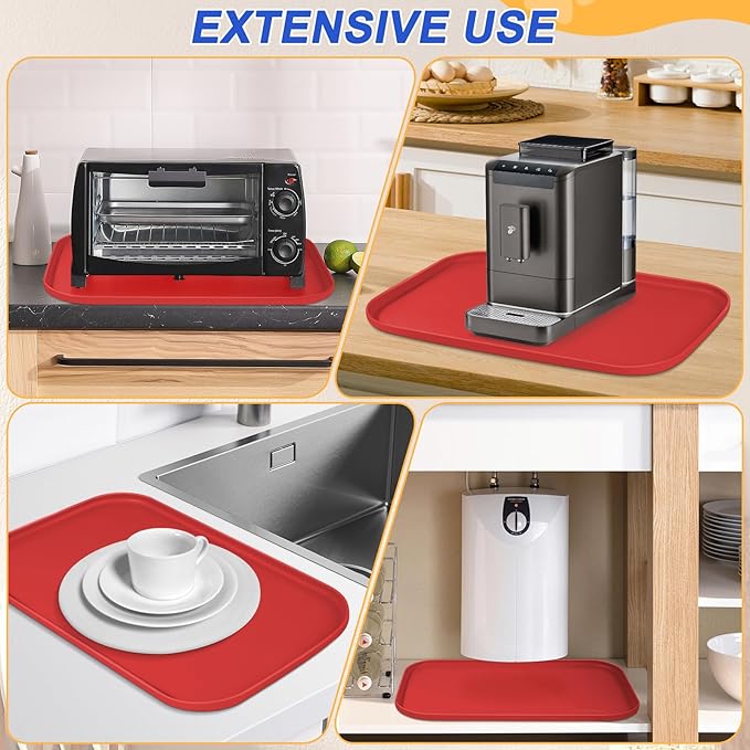 Silicone Pet Feeding Mat with Raised Edge for Food and Water, Dog Bowl Mats, Cat Bowls Placemat with High Lip for Floor Waterproof, Rubber Tray for Cats and Dogs 22 x 14 x0.8 Red