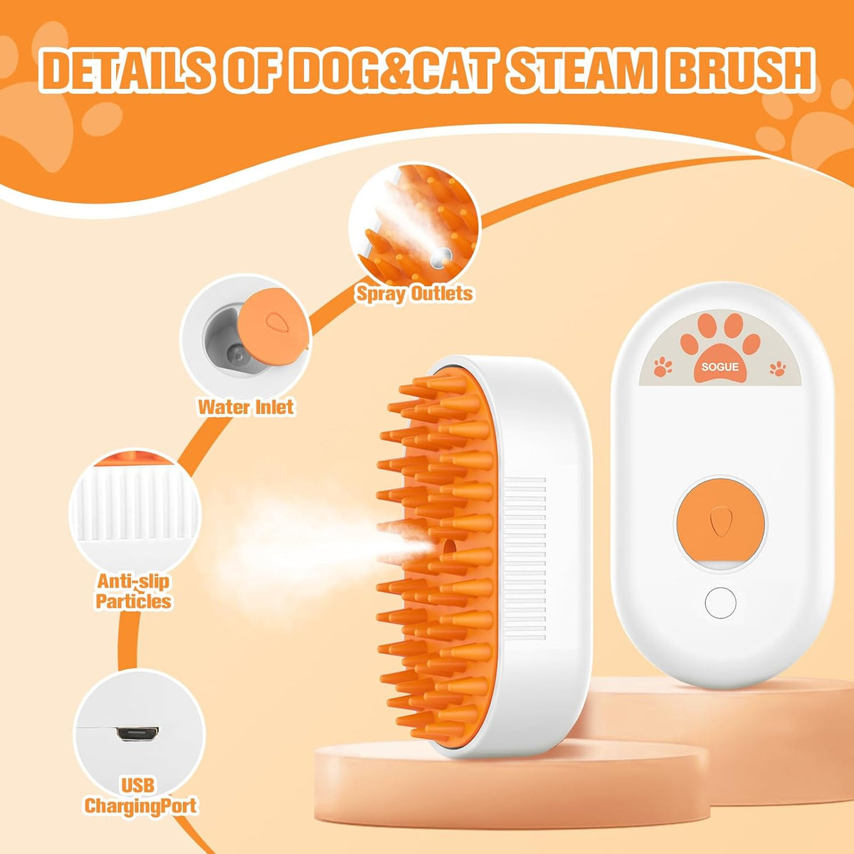 Cat Steam Brush for Shedding,3 in1 Cats Water Spary Comb,Rechargeable Steamy Cat Brush,Spritz Defur Comb for Cats,Silicone Pets Steamer Brushes for Massage,Grooming,Removing Loose Hair Yellowish&White