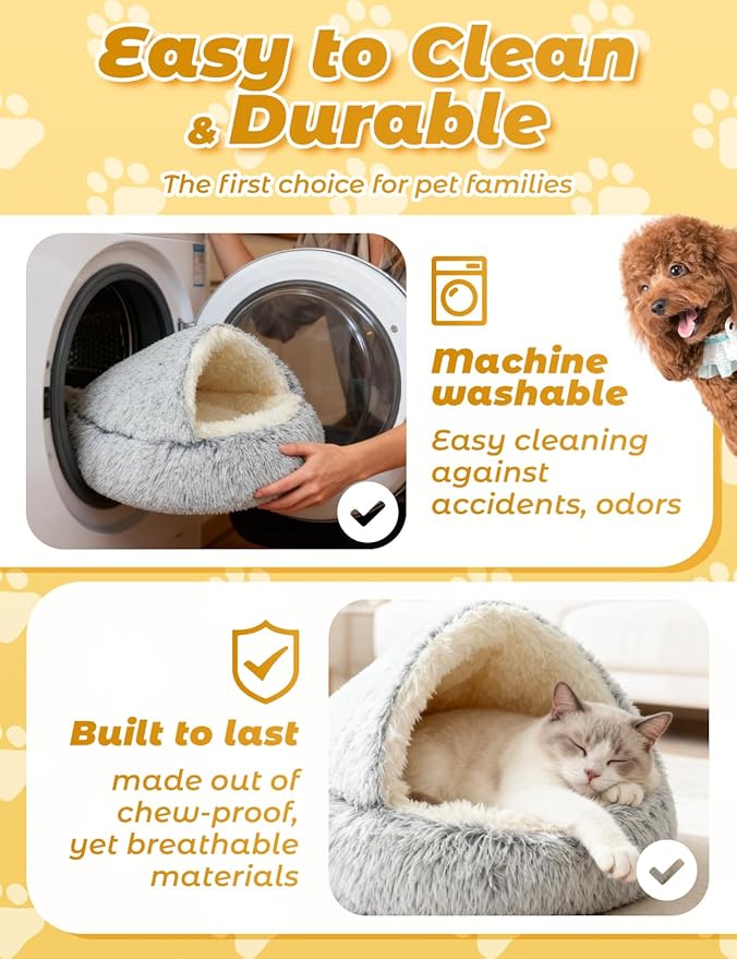Dog Bed, Dog Bed with Cover Cave, Dual Comfort Design, Pet Bed for Small/Medium/Large Cats and Dogs, Anxiety Relief, Durable & Chew-Proof, Improves Sleep & Behaviour (Coffee, 28in)