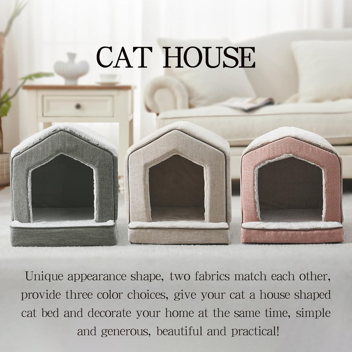 Orthopedic Cat Houses for Indoor Cats,Small Dogs,Super Soft Cat Bed Cave,Condos, Cubes,Cat Hideaway,Covered,Cat Bed for Kitty Small Medium Large Pet (Pink, 18" L x 15" W x 17" Th)
