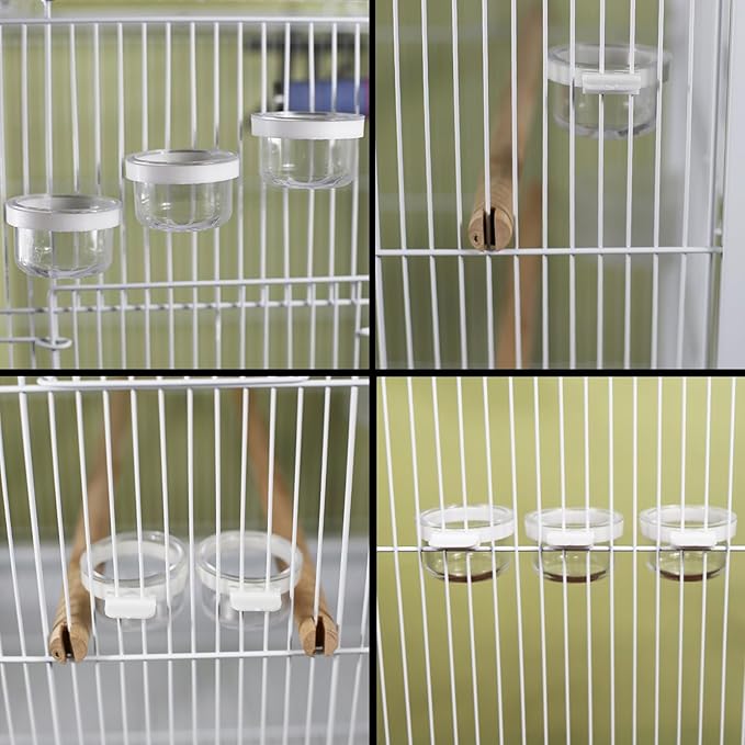 6 Pcs Small Bird Plastic Food Cup, Parrot Feeders Water Cage Bowls Convenient Hanging Food Feeder Box for Bird Parrot Cockatiel Small Animal