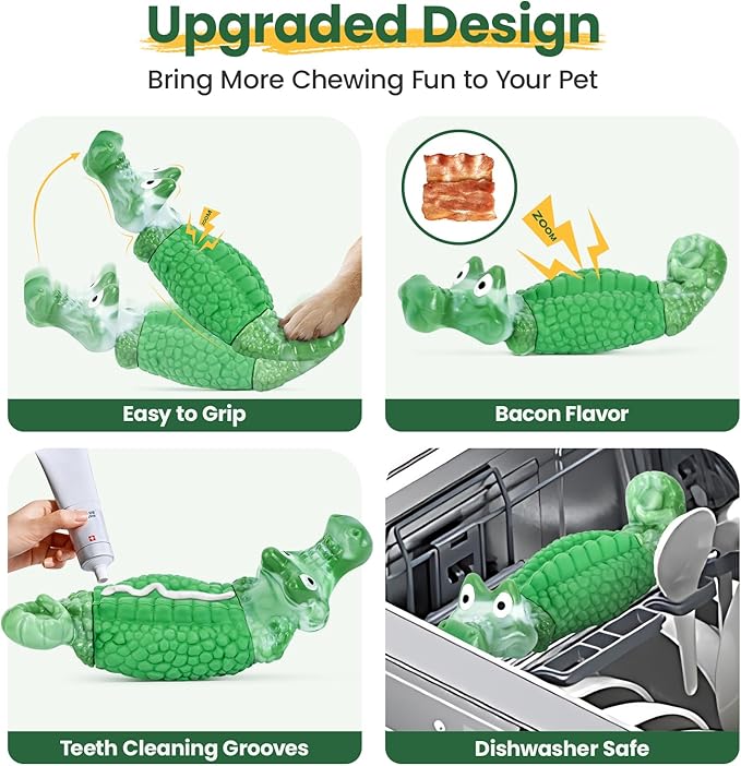 HGB Dog Toys for Aggressive Chewers, Squeaky Tough Indestructible Dog Toys for Large, Medium Breed to Keep Them Busy & Reduce Anxiety, Bacon Flavor