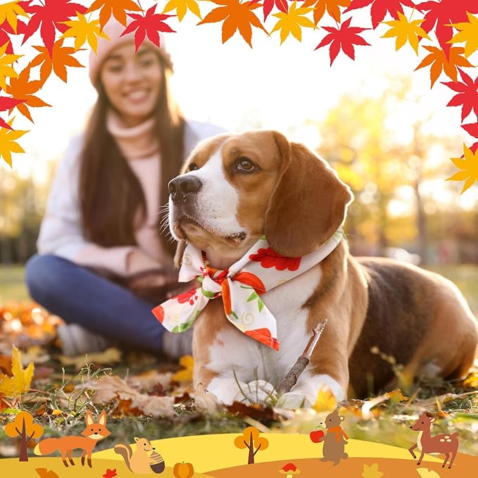 Chunful 30 Pcs Fall Bandanas for Dogs Autumn Dog Bandanas with Maple Leaves Pumpkin Patterns Soft Bibs Adjustable Triangle Doggie Scarf for Small Medium Large Pet Fall Costume 25.6 x 17.7 x 17.7 Inch