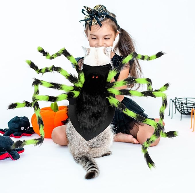 OurWarm Dog Halloween Costumes for Pet 64 LED Furry Large Dog Spider Costume Funny Pet Costumes for Medium Big Dogs Halloween Party Decor Puppy Pets Outfits Cosplay
