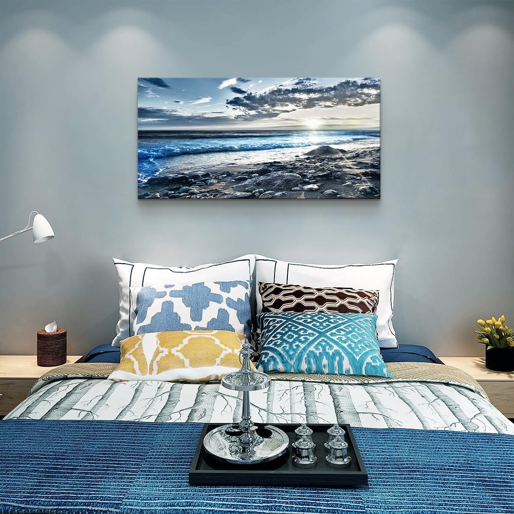 Wall Art For Living Room Wall Decor For Bedroom Large Size Poster Blue Beach Sun Ocean Landscape Paintings Prints Artwork Bathroom Decorations Seascape Canvas Prints Hang Pictures Office Home Decor