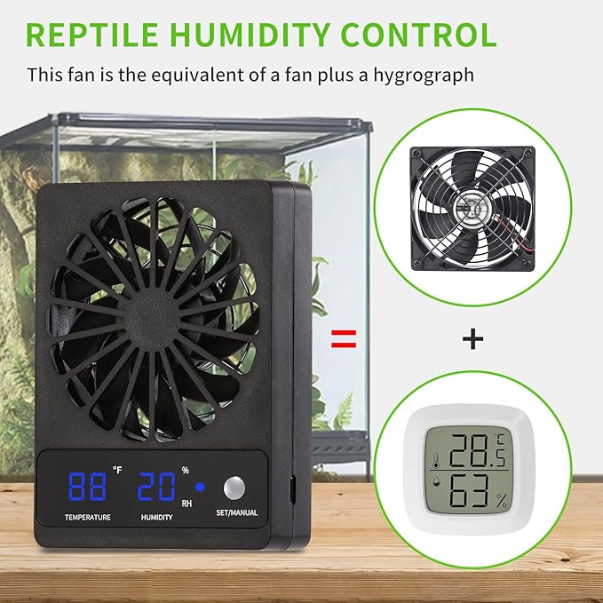 Reptile Fan,Humidity Fan,Dehumidifier for Rainforest Terrarium Vivarium, Improving Air Circulation for Amphibians, Reptiles, and Snakes