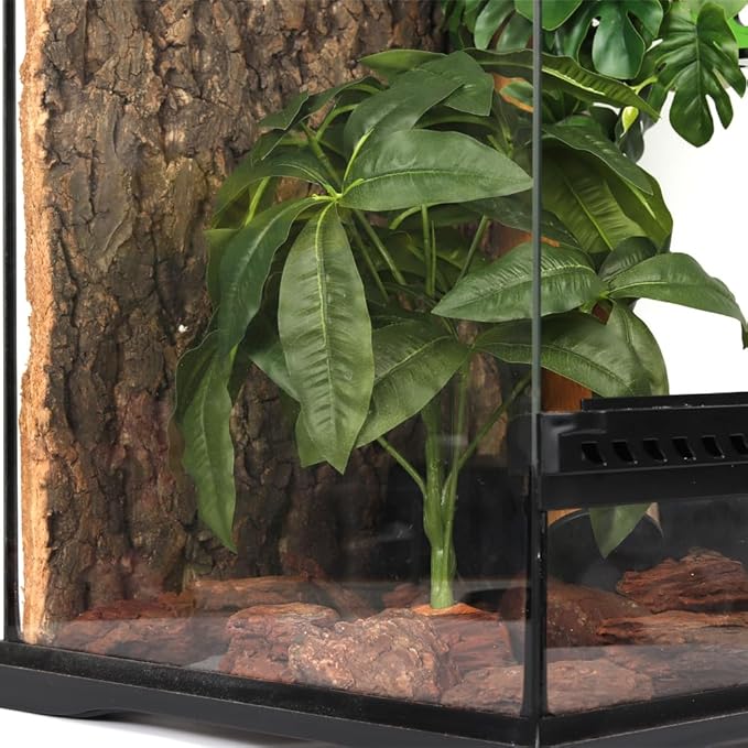 Fake Green Money Tree Plant, Reptile Decor for Terrarium, Crested Gecko Tank Accessories fit Leopard Gecko Bearded Dragon Lizard Chameleon Snake Tortoise