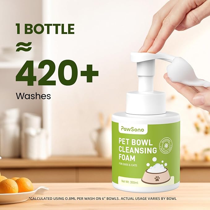 Pet Bowl Cleaner Mousse - Vet Enzyme Formula for Bird Baths & Feeders | Lick-Safe, No Residue | Works on Cat Dishes, Fountains, Toys & Birdhouses (350ml/12oz)
