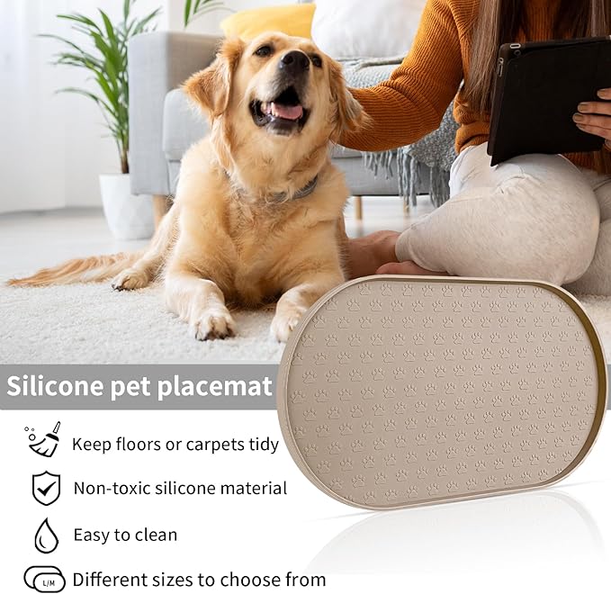 KPWACD Dog Food Mat Anti-Slip Bowl Mats for Food and Water, High-Lips Waterproof Pet Placemat Prevent Messy Spills to Floor, Silicone Puppy Feeding Trays for Large Medium Small Dogs Cats