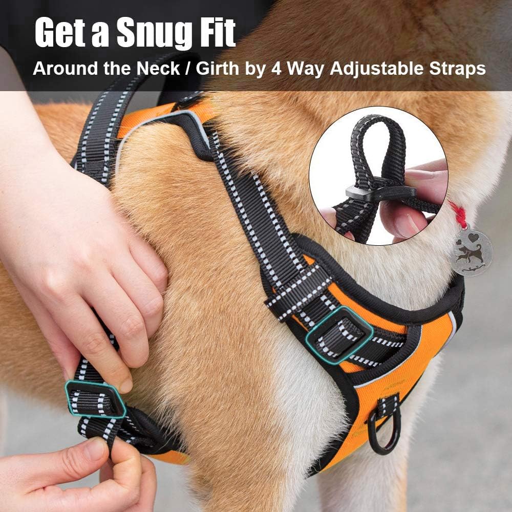 PoyPet No Pull Dog Harness, Reflective Comfortable Vest Harness with Front & Back 2 Leash Attachments and Easy Control Handle Adjustable Soft Padded Pet Vest for Small to Large Dogs (Orange,M)