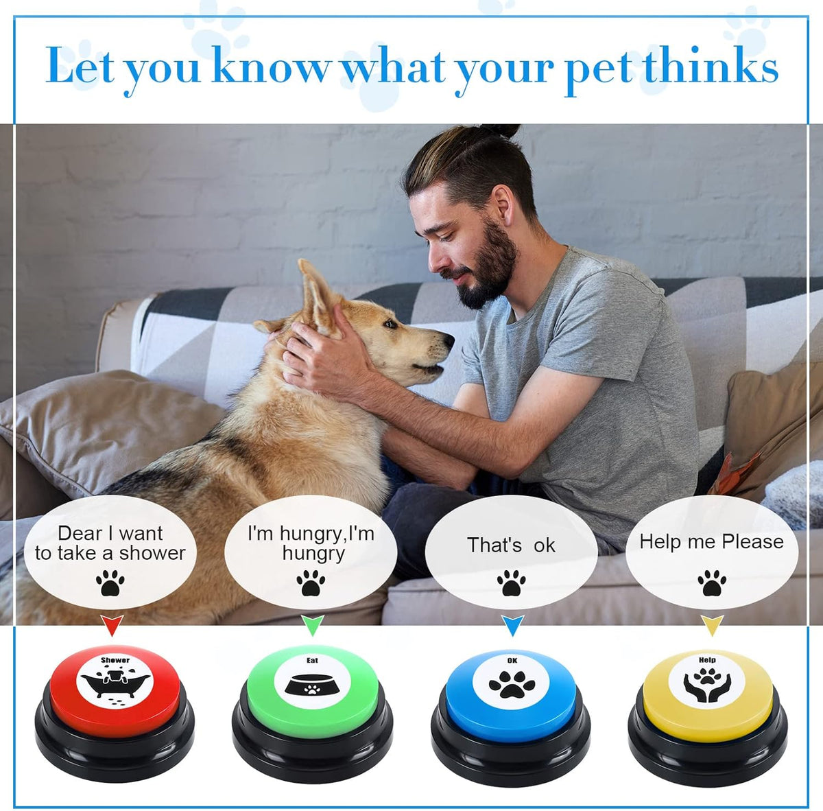 Jerify 16 Pieces Dog Buttons for Communication Voice Recordable Cat Dog Talking Buzzers Set with Stickers 30 Seconds Pet Speech Training Buttons for Pet Cat Training Interactivity(Classic Colors)