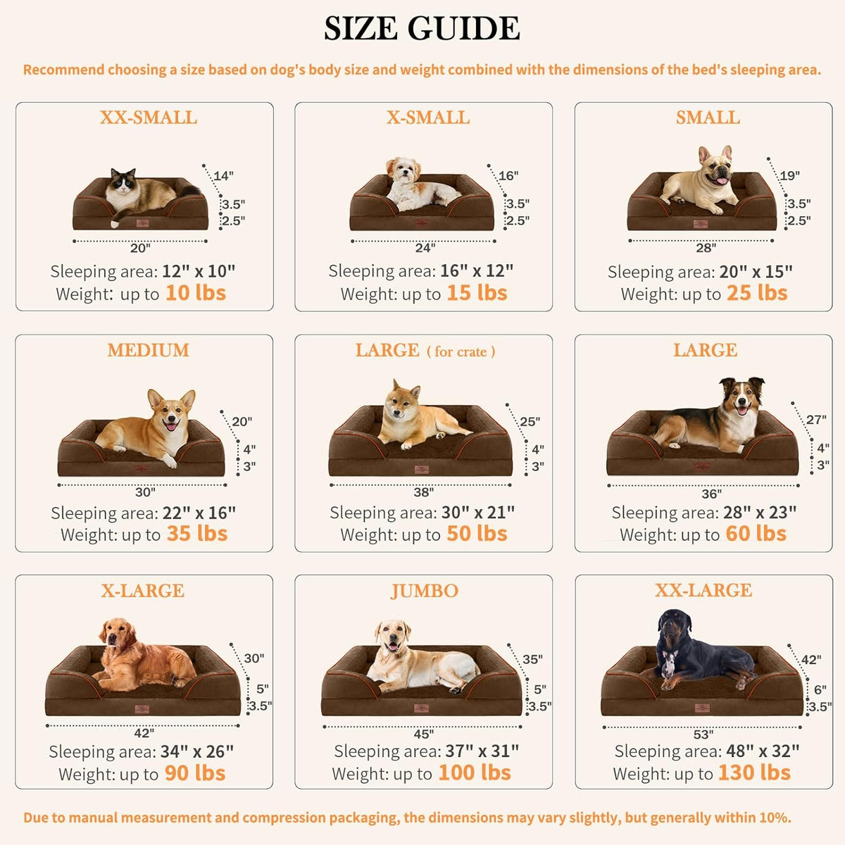 Comfort Expression Small Dog Beds Waterproof Cat Beds Orthopedic Foam Sofa Beds for Small Dogs Comfy Pet Bed with Washable Removable Cover & Non-Slip Bottom(XX-Small,Chocolate Brown)