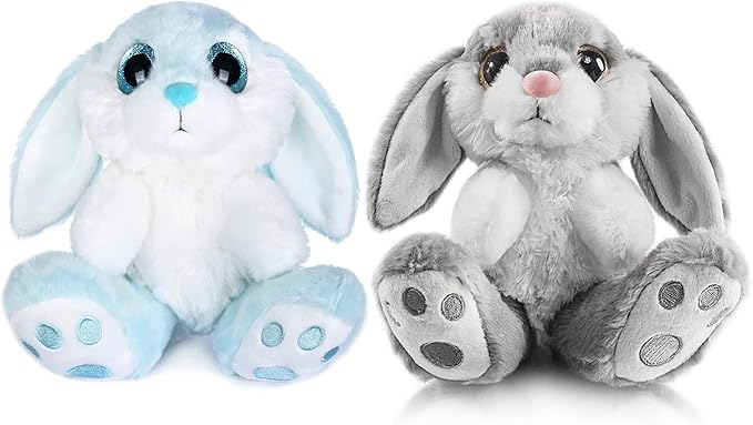My OLi Bunny Stuffed Animal Pack of 2 Plush Rabbit 7in Stuffed Bunny with Floppy Ear Bedtime Friend Soft Toy Gifts for Girls Boys Kids, Gray & Blue