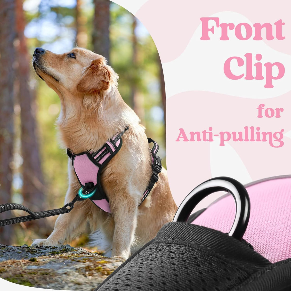 rabbitgoo Dog Harness for Large, No Pull Pet Harness with 3 Buckles, Adjustable Soft Padded Vest with Control Handle, Walking Reflective Pet Vest for Extra Large Dogs, Pink, XL