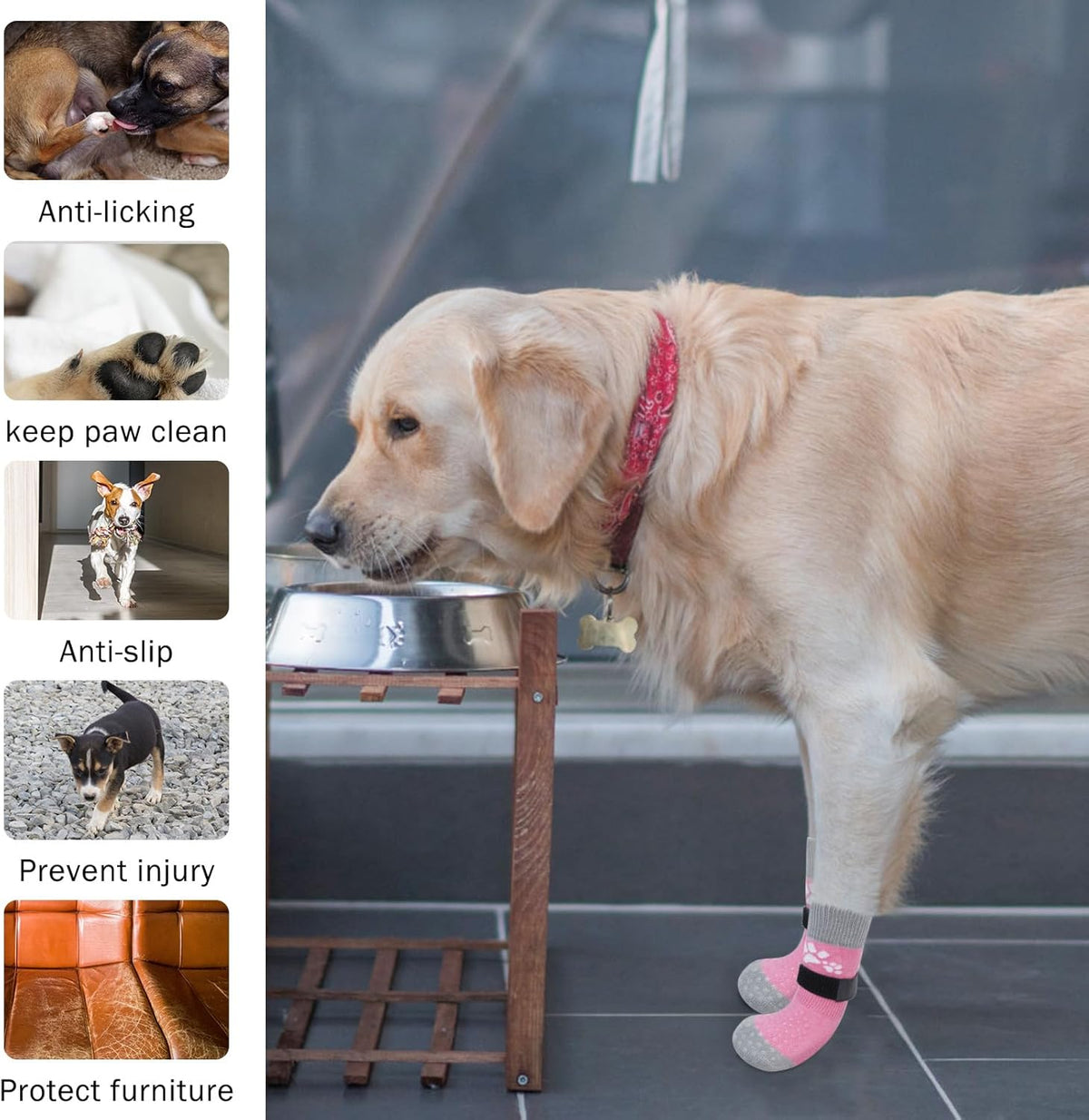 SCENEREAL Anti Slip Dog Sock to Prevent Licking Paws for Hardwood Floors, Boots & Paw Protector Shoes for Hot/Cold Pavement with Grippers, Double Sides Grips for Small Medium Large Senior Dogs, S