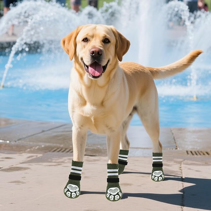 PUPTECK Non-slip Dog Socks to Prevent Licking Paws, Double Sides Dog Boots & Paw Protectors Booties Traction on Hardwood Floors Hot Pavement with Grippers, for Small Medium Large Senior Dogs, Green XL