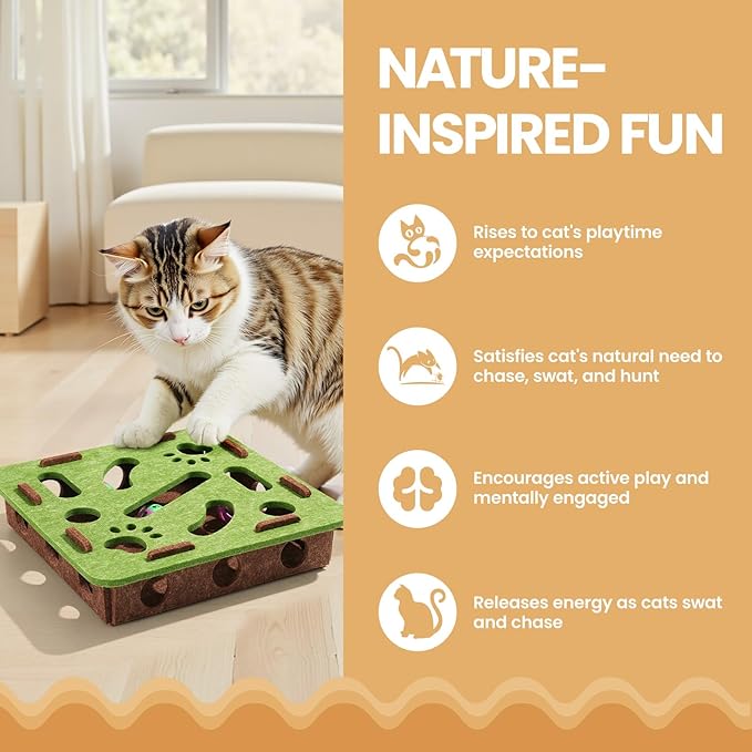 Interactive Cat Toy Puzzle Toys for Indoor Cats Felt Maze Box Kittern Toys Pet Cat Games Self Play Fun Exercise Hide Seek Moving Cat Toy for Bored Cats Encourages Hunting Instincts