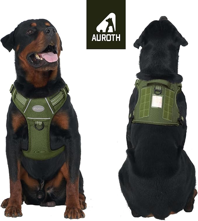 AUROTH Tactical Dog Harness for Large Dogs No Pull Adjustable Pet Harness Reflective K9 Working Training Easy Control Pet Vest Military Service Dog Harnesses