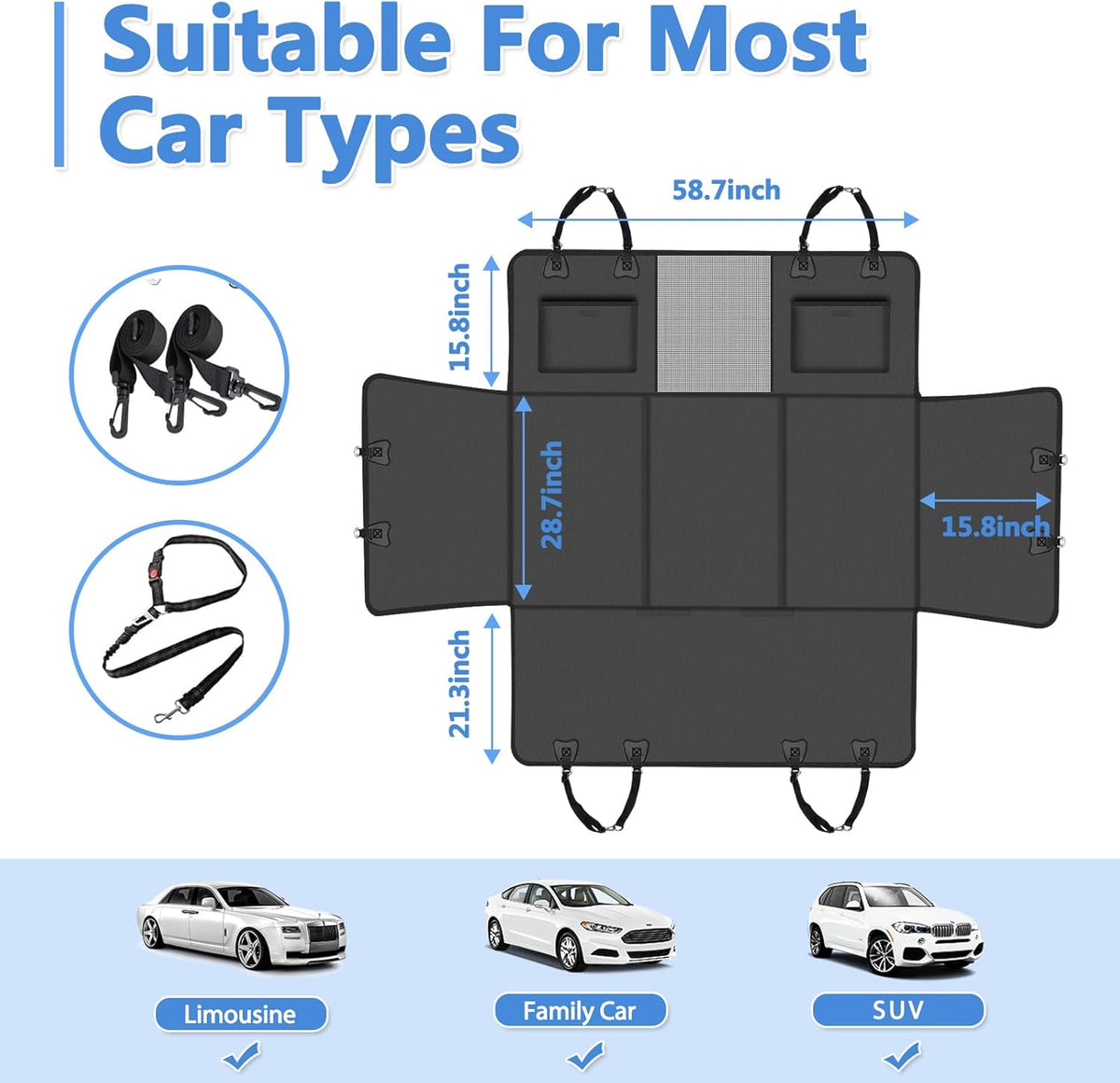 Hard Bottom Dog Car Seat Cover for Back Seat – Waterproof Nonslip Hammock Extender for Trucks & SUVs, Heavy Duty Pet Protector, Black Faux Leather