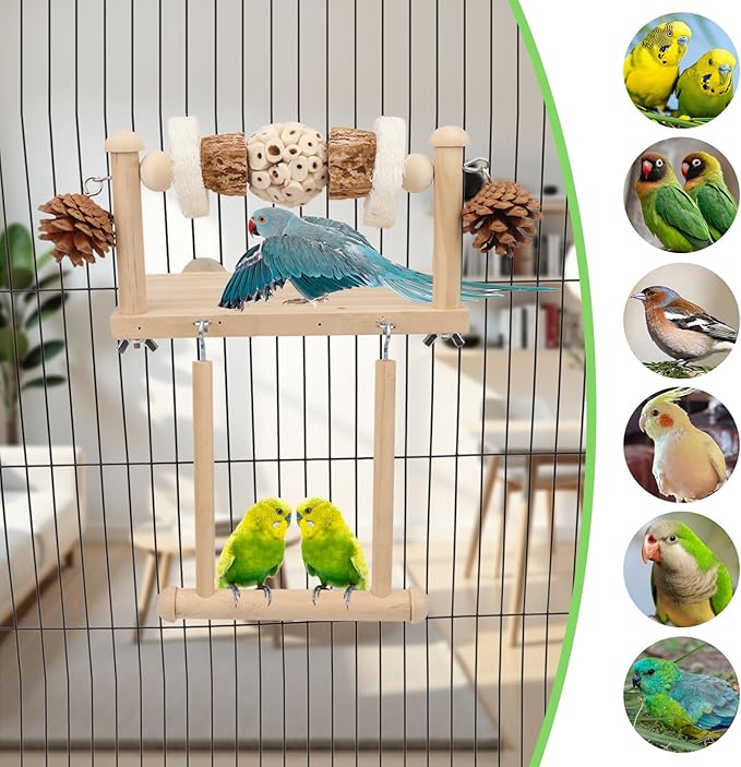 Litewoo Bird Perch Wooden Platform Bird Swing Chew Toys Play Gyms Exercise Stands Hanging Parrot Swinging Perches Conure Cage Accessories for Parrot Parakeet Conure Lovebirds Budgie (Single Sola Ball)