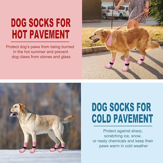EXPAWLORER Anti Slip Dog Socks to Prevent Licking Paws, Dog Shoes for Hot Pavement, Dog Booties for Small Medium Large Senior Dogs, Traction Control Dog Boots & Paw Protectors for Hardwood Floors