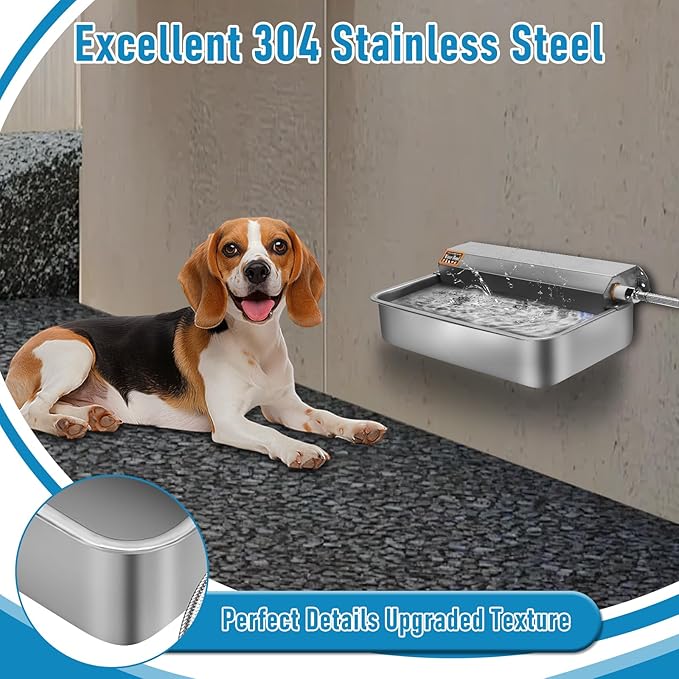 6L Automatic Dog Water Dispenser Bowl for Large Dogs, 304 Stainless Steel Wall Mounted Pet Waterer with Float Valve, Self-Filling Outdoor Water Trough for Pets/Livestock