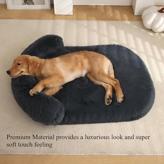 Calming Dog Bed - Fluffy Plush Mat with Removable Washable Cover | Furniture Protector for Large Dogs & Cats(Rainbow Colors,21.65X15.75X4.33in)