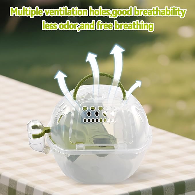 Portable Hamster Carrier Cage,Plastic Hamster Travel Carrier with Water Bottle Food Bowl,Green Lightweight Carrying Case for Small Animal Dwarf Syrian Rat Mice