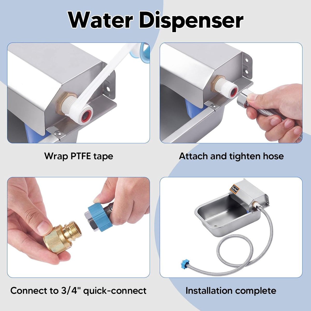 Automatic Water Dispenser for Dog, 3L Dog Water Bowl Dispenser, Stainless Steel Indoor/Outdoor Water Feeder Suitable for Dogs Livestock Chicken Horse, Easy to Clean