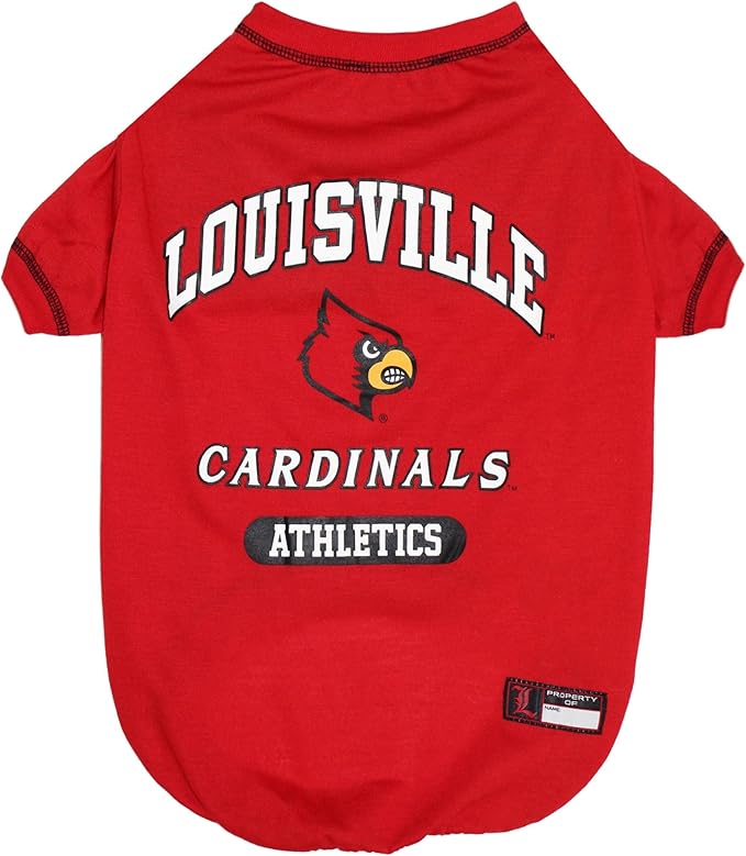 Pets First Collegiate LOUISVILE CARDINALS Dog T-Shirt, Small. - Licensed Shirt for Pets Team Colored with Team Logos.- Premium Stretchable Materials for the Comfrot of your Dog & Cat.