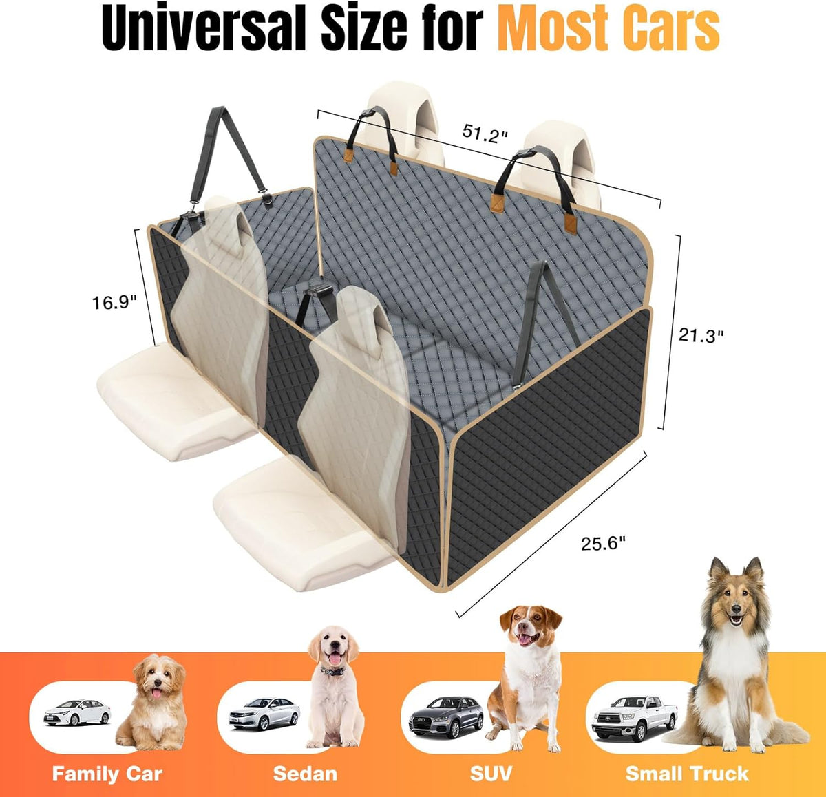Dog Car Seat Cover for Back Seat, Larger Dog Car Bed Cover with Strong Bottom, Car Back Seat Extender Hammock for Car SUV Truck Grey