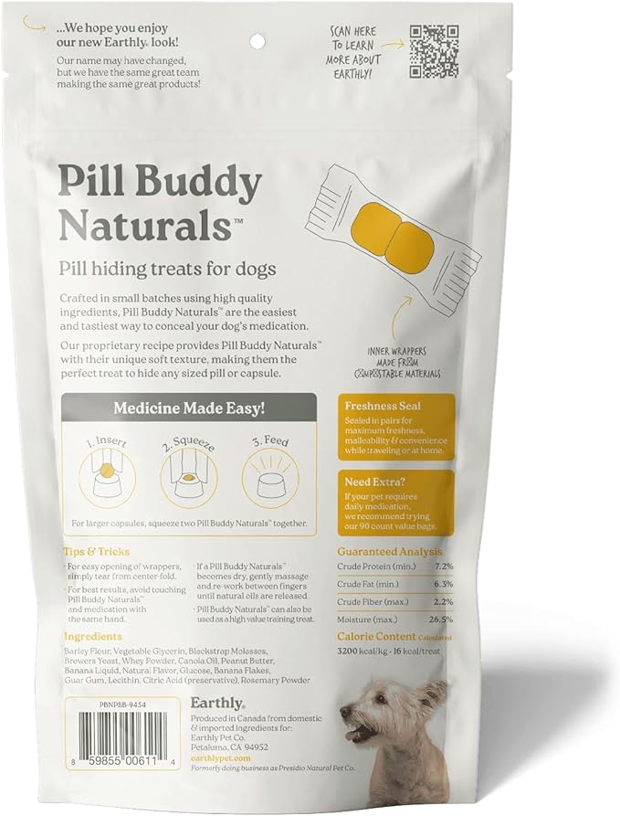 Earthly Pill Buddy Naturals - PB & Banana Recipe Pill Hiding Treats for Dogs - Make A Perfect Pill Concealing Pocket Or Pouch for Any Size Medication - 30 Servings