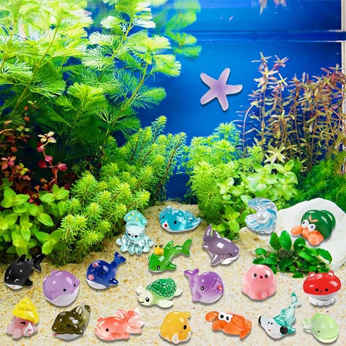 DIYDEC 36pcs Mini Ocean Resin Animals Tiny Sea Animals Figurines Marine Miniature Plastic Animals Aquarium Ornaments Decorations for DIY Fish Tank Potted Micro Fairy Garden Dollhouse
